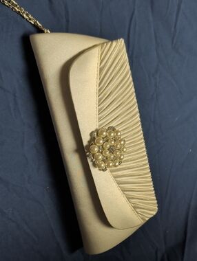 Lulu Townsend Champagne Gold Pearl Accent Evening Clutch
